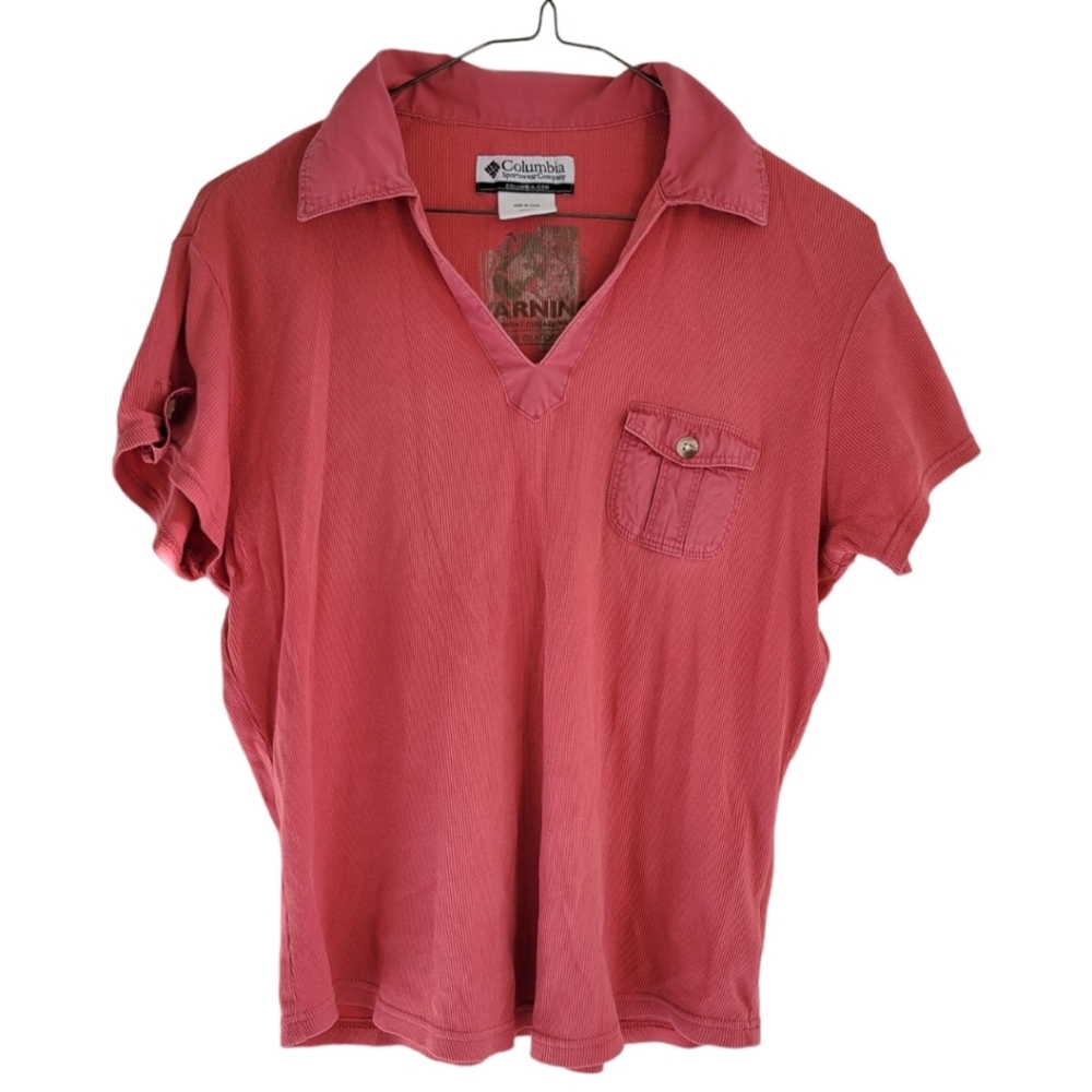 Columbia Ribbed V Neck Collared Shirt Size L
